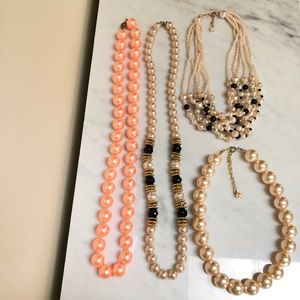 Lot of 4 Vintage Costume Fashion Faux Pearl Necklaces Single & Multi-Strand